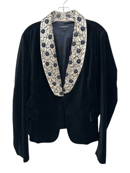 Karen Kane Size 14 Black & Cream Cotton Blend Velvet Beaded Collar Jacket Black & Cream / 14