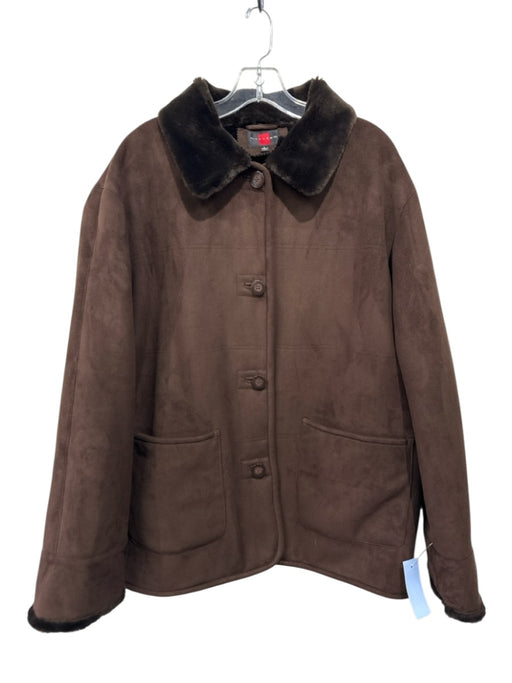 Gallery Size L Brown Polyester Faux Suede Faux Fur Lining Collared Coat Brown / L