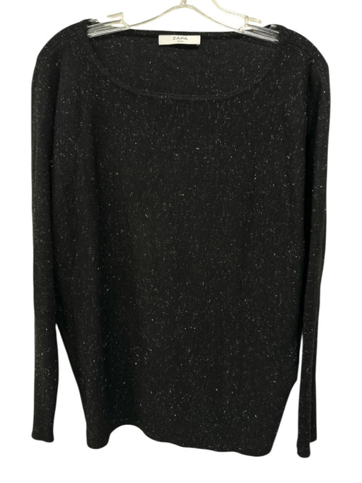 Zapa Size M Black & Silver Viscose Blend Flecked Dolman Sleeve Boat Neck Sweater Black & Silver / M