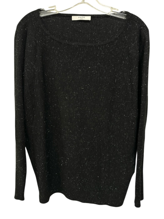 Zapa Size M Black & Silver Viscose Blend Flecked Dolman Sleeve Boat Neck Sweater Black & Silver / M