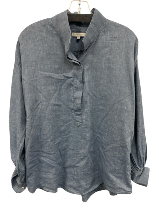 Ann Mashburn Size M Light Wash Linen & Cotton Long puff sleeve 1/4 Button Top Light Wash / M