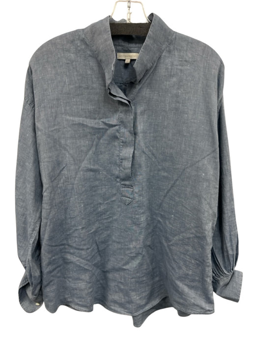 Ann Mashburn Size M Light Wash Linen & Cotton Long puff sleeve 1/4 Button Top Light Wash / M