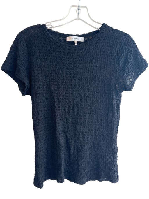 Frame Size Large Black Polyamide Textured Short Sleeve Round Neck Top Black / Large