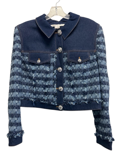 Veronica Beard Size 14 Dark Wash Cotton Knit Long Sleeve Denim Crop Jacket Dark Wash / 14