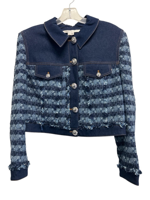 Veronica Beard Size 14 Dark Wash Cotton Knit Long Sleeve Denim Crop Jacket Dark Wash / 14