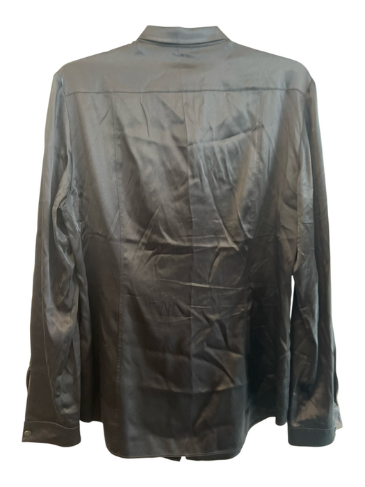 Burberry Size 12 Black Silk Collared Button Up Long Sleeve Plaid Detail Top Black / 12