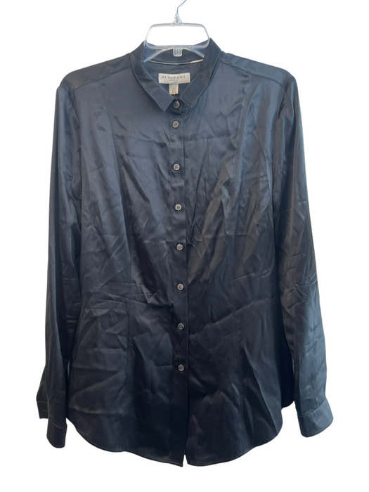 Burberry Size 12 Black Silk Collared Button Up Long Sleeve Plaid Detail Top Black / 12