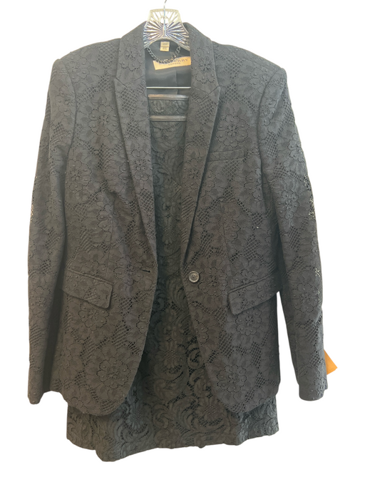 Burberry Size 10 Black Cotton Blend Lace Overlay Blazer Mermaid Hem Skirt Set Black / 10