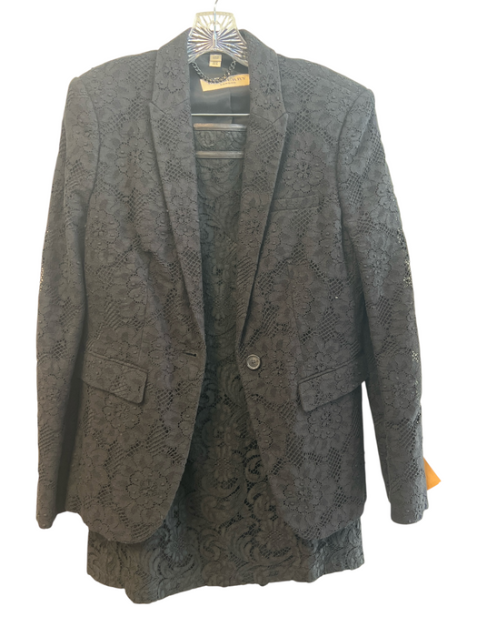 Burberry Size 10 Black Cotton Blend Lace Overlay Blazer Mermaid Hem Skirt Set Black / 10