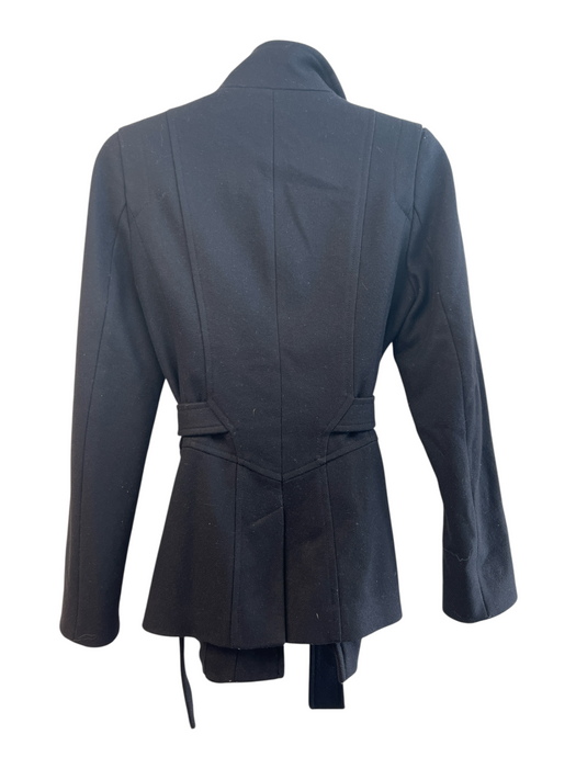 Reiss Size S Black Wool Blend Button Down Long Sleeve Belted Jacket Black / S