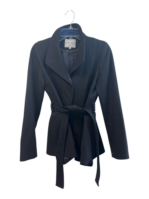Reiss Size S Black Wool Blend Button Down Long Sleeve Belted Jacket Black / S