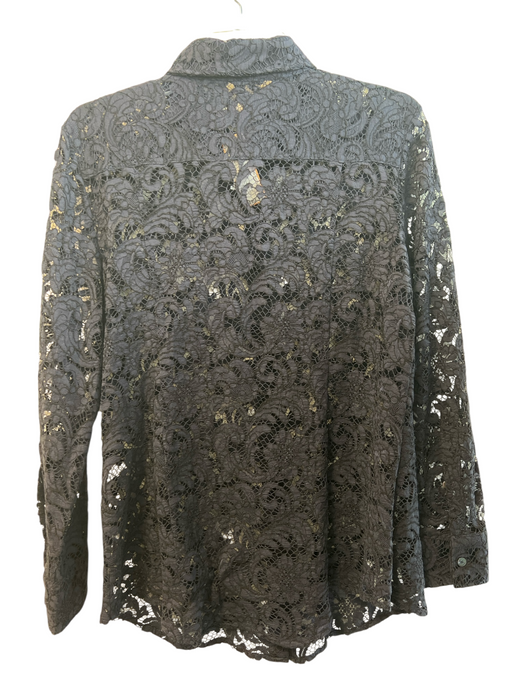 Burberry Size 12 Navy No Fabric Tag Lace Collared Button Up Long Sleeve Top Navy / 12