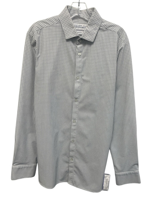 Mizzen + Main Size L White & Blue Synthetic Grid Button Up Long Sleeve Shirt White & Blue / L
