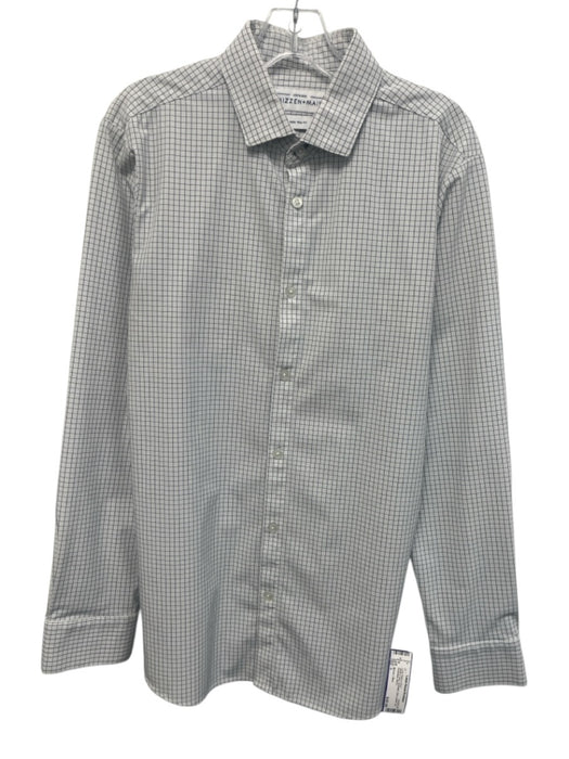 Mizzen + Main Size L White & Blue Synthetic Grid Button Up Long Sleeve Shirt White & Blue / L
