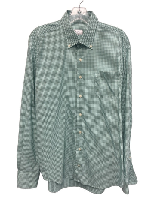 Peter Millar Size L Green & White Synthetic Gingham Button Up Long Sleeve Shirt Green & White / L