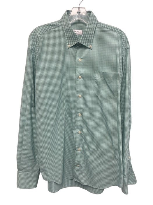 Peter Millar Size L Green & White Synthetic Gingham Button Up Long Sleeve Shirt Green & White / L