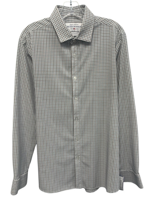 Mizzen + Main Size L White & Blue Synthetic Grid Button Up Long Sleeve Shirt White & Blue / L