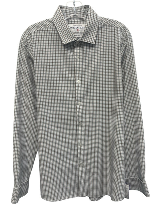 Mizzen + Main Size L White & Blue Synthetic Grid Button Up Long Sleeve Shirt White & Blue / L