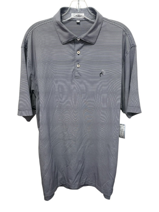 Peter Millar Size L Black & White Synthetic Striped Athletic Polo Short Sleeve Black & White / L