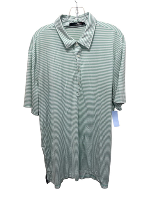 RLX Size XL Green & White Synthetic Striped Polo Men's Short Sleeve Green & White / XL