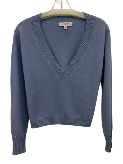 Intermix Size P Light Blue Cashmere Knit V Neck Cropped Pullover Sweater Light Blue / P