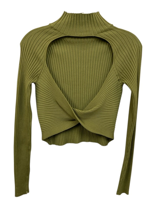 Dion Lee Size 6 Green Rayon & Nylon Long Sleeve Rib Knit Mock Neck Open Back Top Green / 6