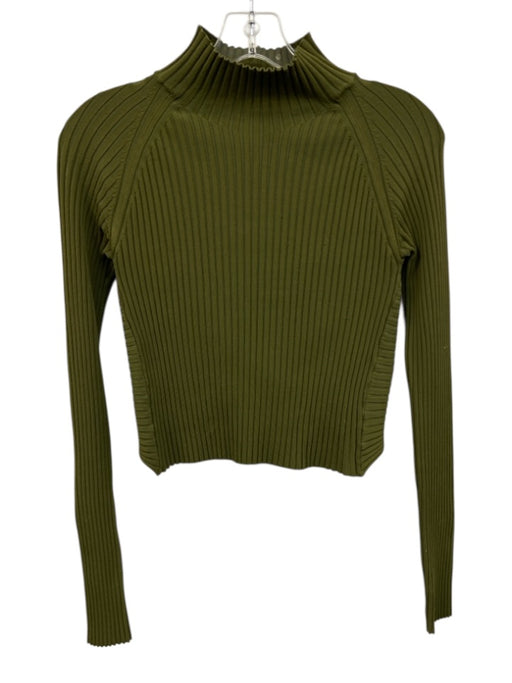 Dion Lee Size 6 Green Rayon & Nylon Long Sleeve Rib Knit Mock Neck Open Back Top Green / 6