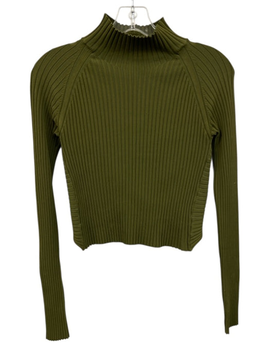 Dion Lee Size 6 Green Rayon & Nylon Long Sleeve Rib Knit Mock Neck Open Back Top Green / 6