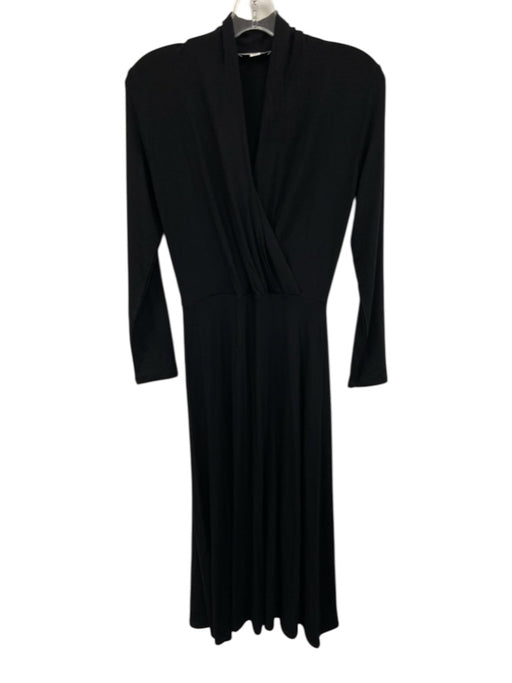 Vince Size XS Black Rayon & Spandex Long Sleeve V Neck Gathered Midi Dress Black / XS