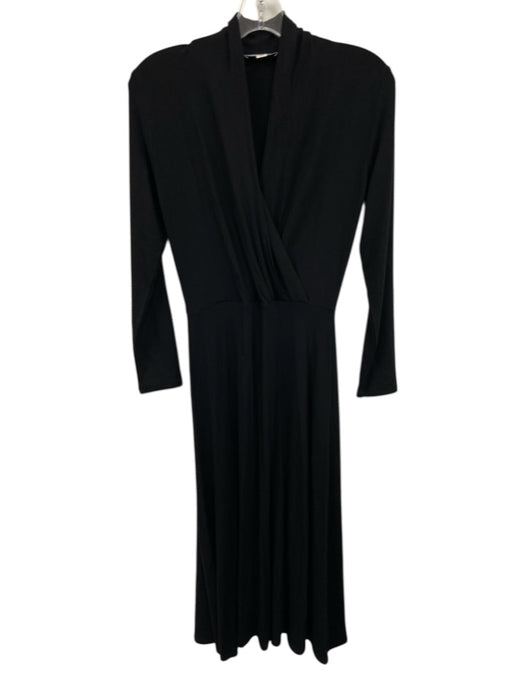 Vince Size XS Black Rayon & Spandex Long Sleeve V Neck Gathered Midi Dress Black / XS