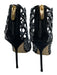 Sergio Rossi Shoe Size 38.5 Black & Gunmetal Leather Rhinestone Peep Toe Booties Black & Gunmetal / 38.5