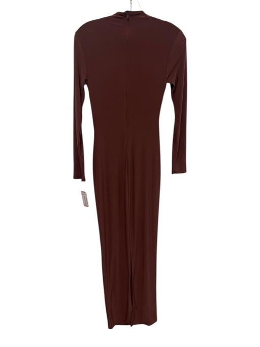 Club L Size 4 Brown Polyester Blend Jersey Long Sleeve Gold Buckle Sheath Dress Brown / 4