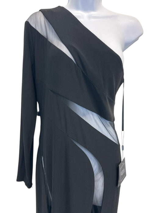 Ieena for Mac Duggal Size 4 Black Polyester One Shoulder Long Sleeve Dress Black / 4