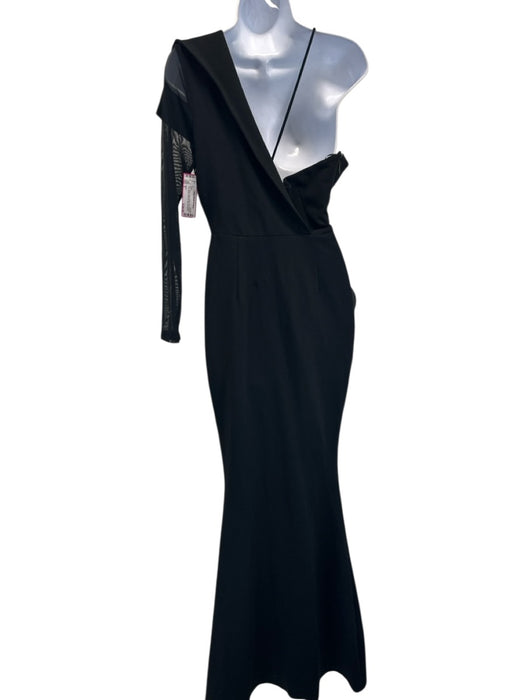 Alieva Size S Black Rayon Blend One Shoulder Long Sleeve Side Zip Maxi Dress Black / S