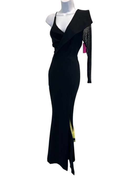Alieva Size S Black Rayon Blend One Shoulder Long Sleeve Side Zip Maxi Dress Black / S