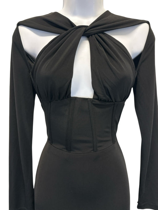 Alieva Size S Black Rayon Blend Long Sleeve Cut Out bustier Maxi Dress Black / S