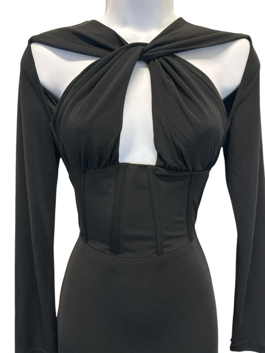 Alieva Size S Black Rayon Blend Long Sleeve Cut Out bustier Maxi Dress Black / S
