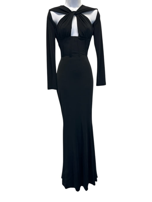 Alieva Size S Black Rayon Blend Long Sleeve Cut Out bustier Maxi Dress Black / S
