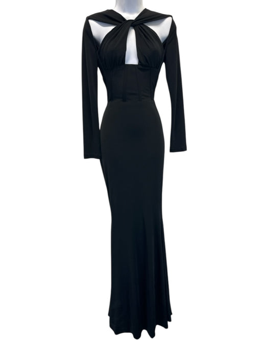 Alieva Size S Black Rayon Blend Long Sleeve Cut Out bustier Maxi Dress Black / S