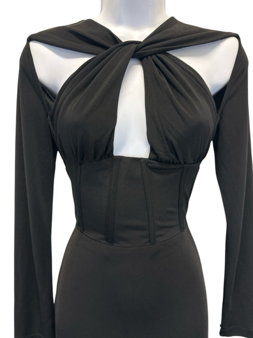 Alieva Size S Black Rayon Blend Long Sleeve Cut Out bustier Maxi Dress Black / S