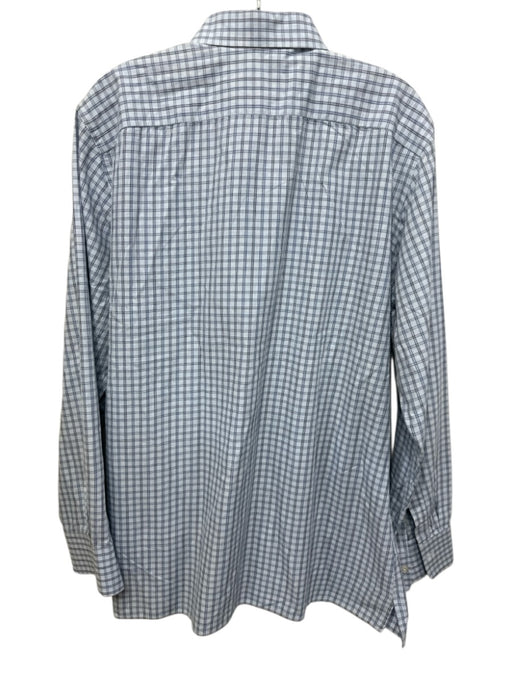Canali Size XL Light Blue & White Cotton Plaid Button up Men's Long Sleeve Shirt Light Blue & White / XL