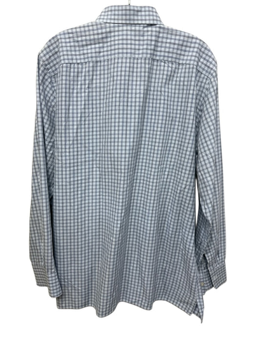 Canali Size XL Light Blue & White Cotton Plaid Button up Men's Long Sleeve Shirt Light Blue & White / XL