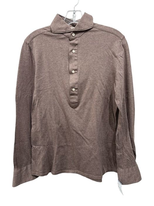 Suitsupply Size 15.5 Brown Cotton Blend Solid Polo Men's Long Sleeve Shirt Brown / 15.5