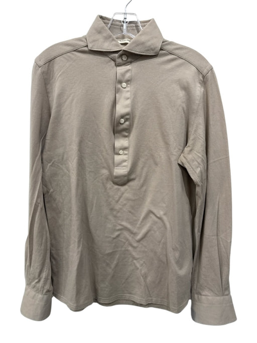 Suitsupply Size 15 Tan Cotton Blend Solid Polo Men's Long Sleeve Shirt Tan / 15