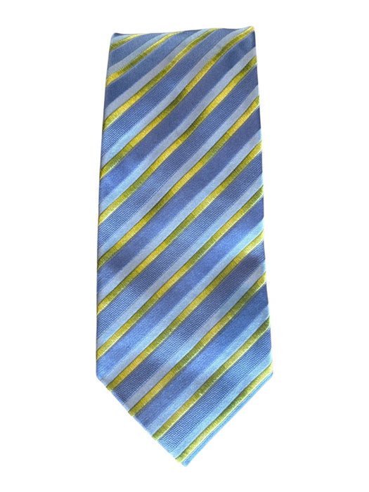 Zegna Light Blue & Green Silk Striped Men's Ties Light Blue & Green