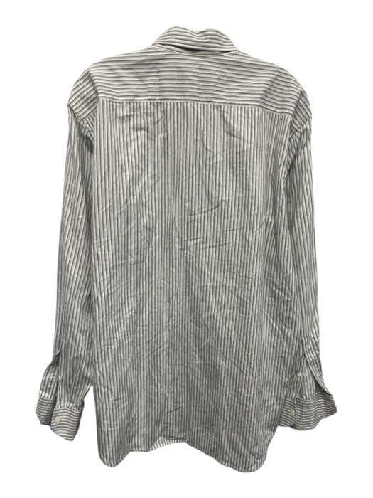 Canali Size 17 White & Gray Cotton Striped Button Down Men's Long Sleeve Shirt White & Gray / 17