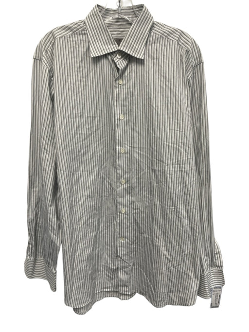 Canali Size 17 White & Gray Cotton Striped Button Down Men's Long Sleeve Shirt White & Gray / 17