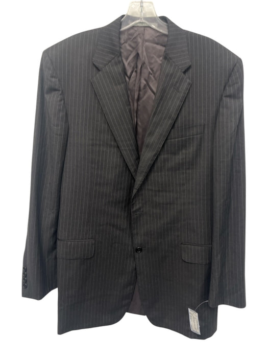 Hickey Freeman Gray & White Wool Striped 2 Button Men's Suit Gray & White / Est XL