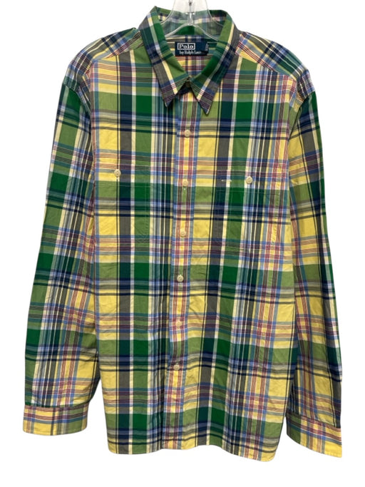 Polo Size XL Green & Multi Cotton Plaid Button Down Men's Long Sleeve Shirt Green & Multi / XL