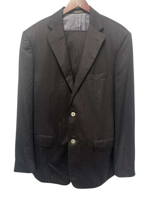 Corneliani Black Wool Striped 2 Button Men's Suit Black / 54